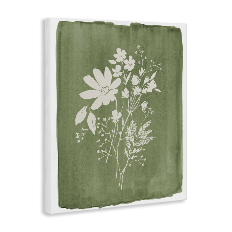 Fleurs sauvages sur toile vert olive, design par Stephanie Ryan, H 20 po x l 16 po