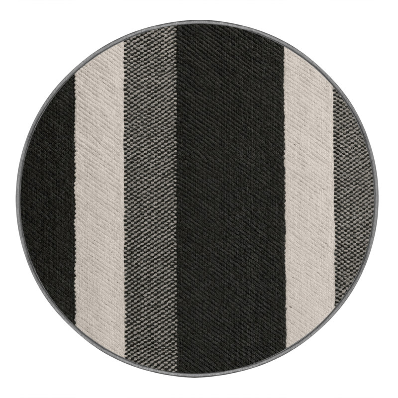 Washable Charcoal Light Gray Striped Area Rug, Round 6'