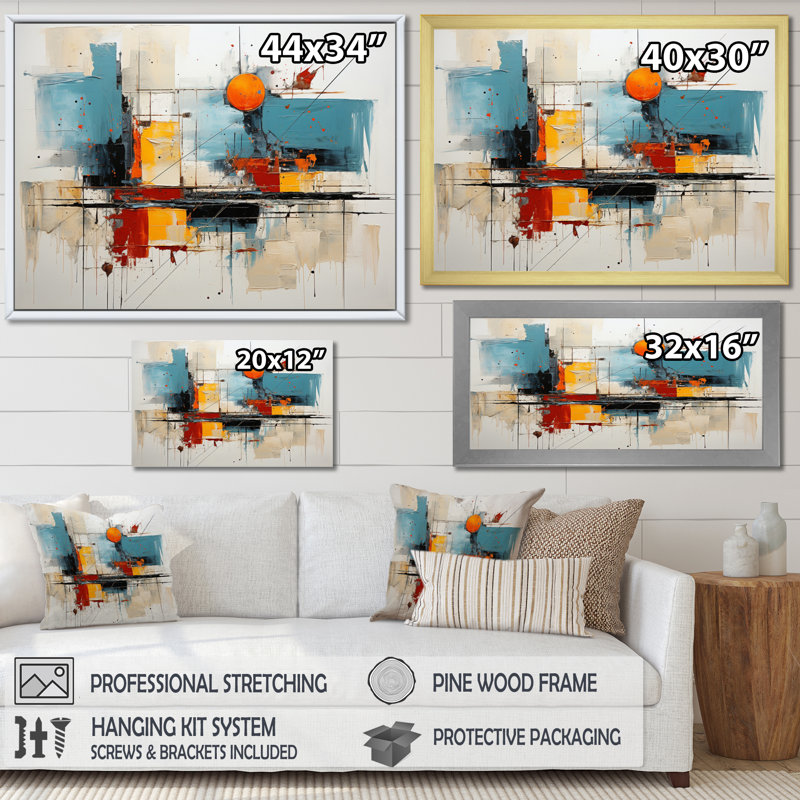 Grand art mural bleu sarcelle à flux audacieux - Dams, Cadre doré simple, H 16 po x l 32 po x P 1 po