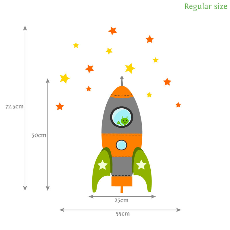 Blast Off Space Rocket Wall Sticker, 72.5cm H x 55cm W, Red