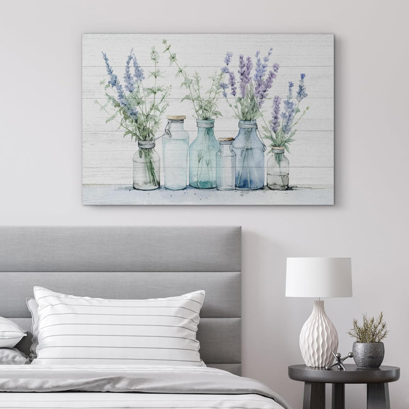 Reproduction botanique moderne sur toile, Toile tendue, H 32 po x l 48 po x P 1,5 po
