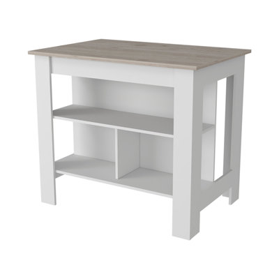 Kitchen Island Antibacterial, Three Shelves, Light Grey / White Finish