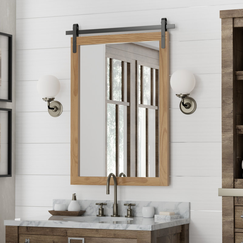 Miroir d'appoint mural rectangulaire, Brun rustique, 26 po x 18 po