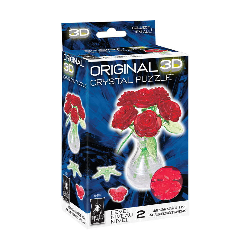 Casse-têtes 3D en cristal dans un vase, Rouge