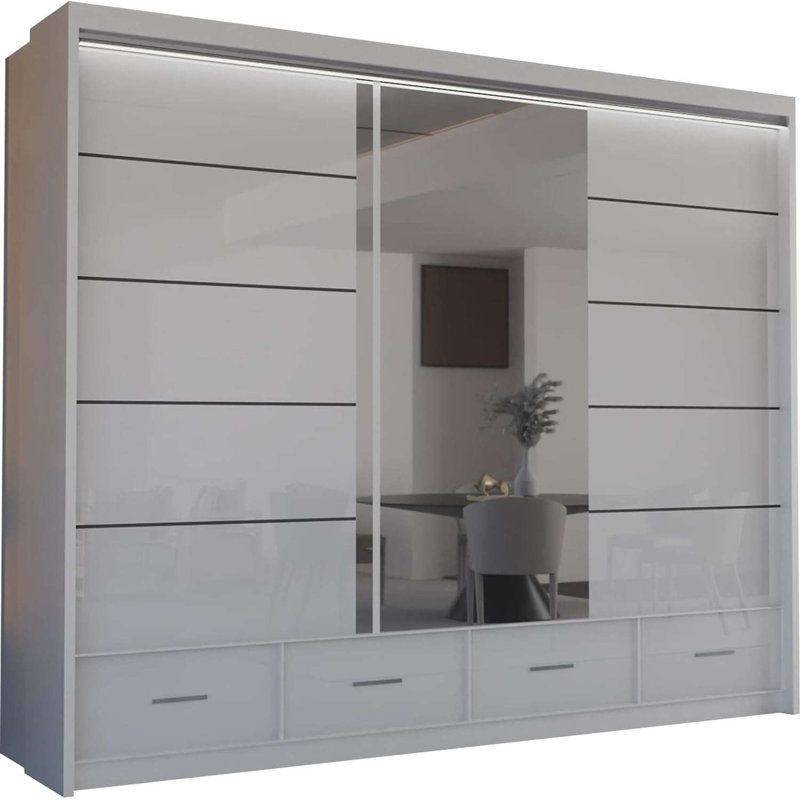 Bahos 3 Door Manufactured Wood Wardrobe, White, 220cm H x 255cm W x 66cm D