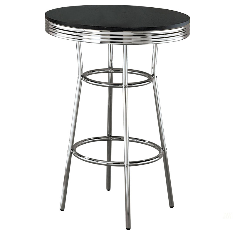 Table de bar ronde noire et chromée, Noir
