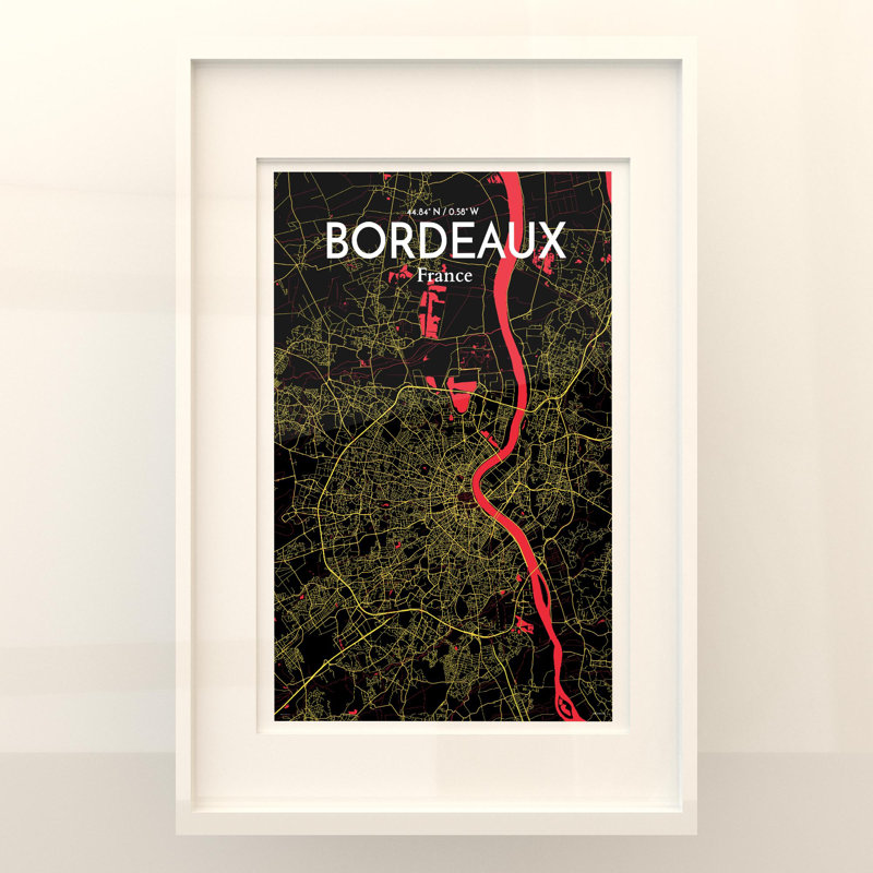 Bordeaux City Map In Contrast - No Frame Print, 36cm H x 24cm W x 0.05cm D