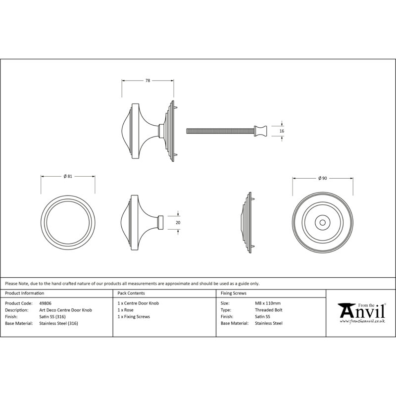 Passage Door Knob, Satin Marine