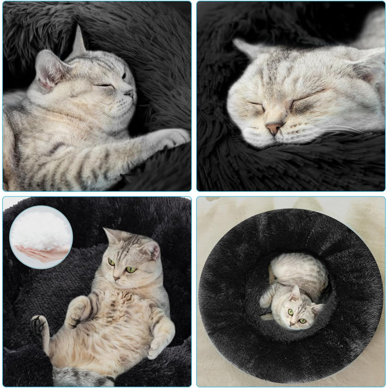 Dequarius Bolster Pet Bed, 15.7" W x 15.7" D x 6" H, Black