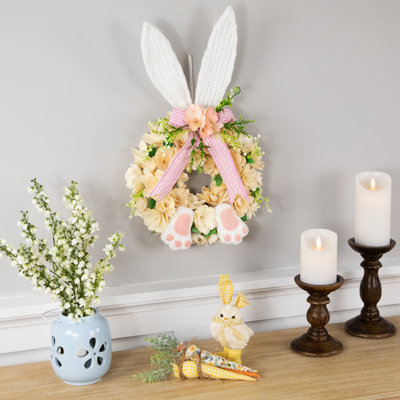 Couronne de Pâques artificielle en bois avec oreilles de lapin et pattes - 18 po