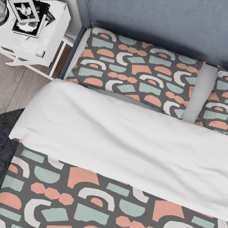 Pastel Retro Geometrics III - Ensemble de housse de couette moderne - Microfibre de polyester