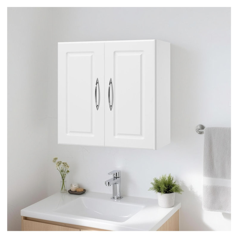 Armoire de salle de lavage blanche murale avec tablette réglable, armoire de rangement suspendue à 2 portes pour la cuisine et la salle de bain