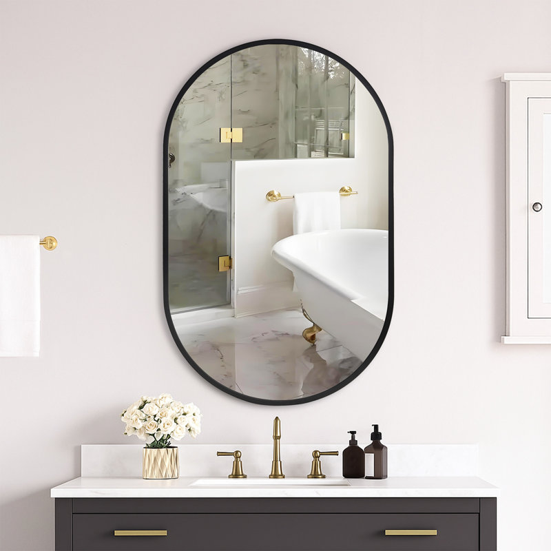 Metal Framed Oval Wall Mirror, 32" x 20"