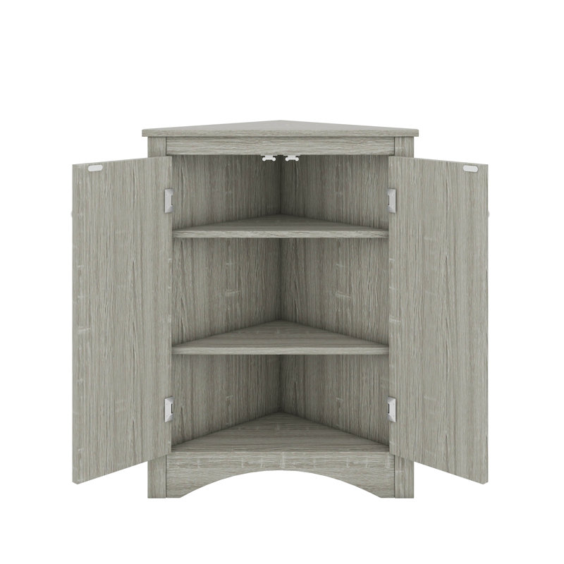 Triangular Corner Cabinet With Adjustable Shelves And Chic Doors, Oak