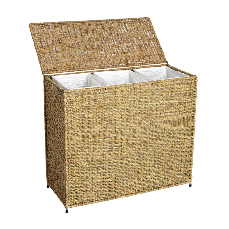 3‑Compartment Seagrass Laundry Sorter Wicker Hamper, Brown