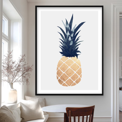 Sparkling Gold Pineapple - Framed Matted Food Print Decor