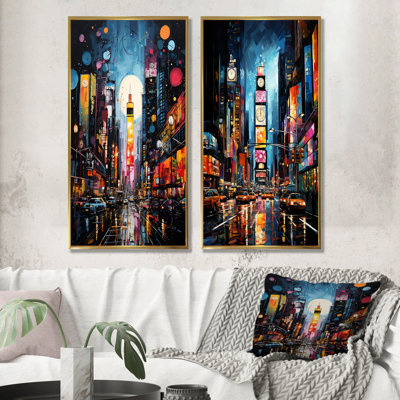 New York City Time Square Lights I - ensemble de 2 reproductions d'art mural New York City