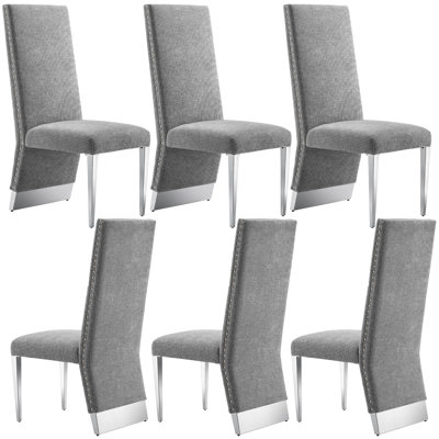 Ensemble de 6 chaises de salle à manger, chaises de salle à manger avec pieds en acier inoxydable poli, chaises de cuisine en velours pour la cuisine de la salle à manger (dossier haut)