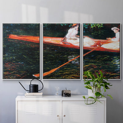 The Pink Skiff, Boating on the Ept, 1890 - 3 Piece Floater Frame Print on Canvas