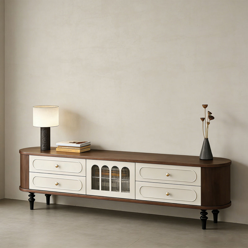 Meuble télé vintage américain haut de gamme, H 20,86 po x L 78,74 po x l 15,74 po, Blanc / noir / brun noisette