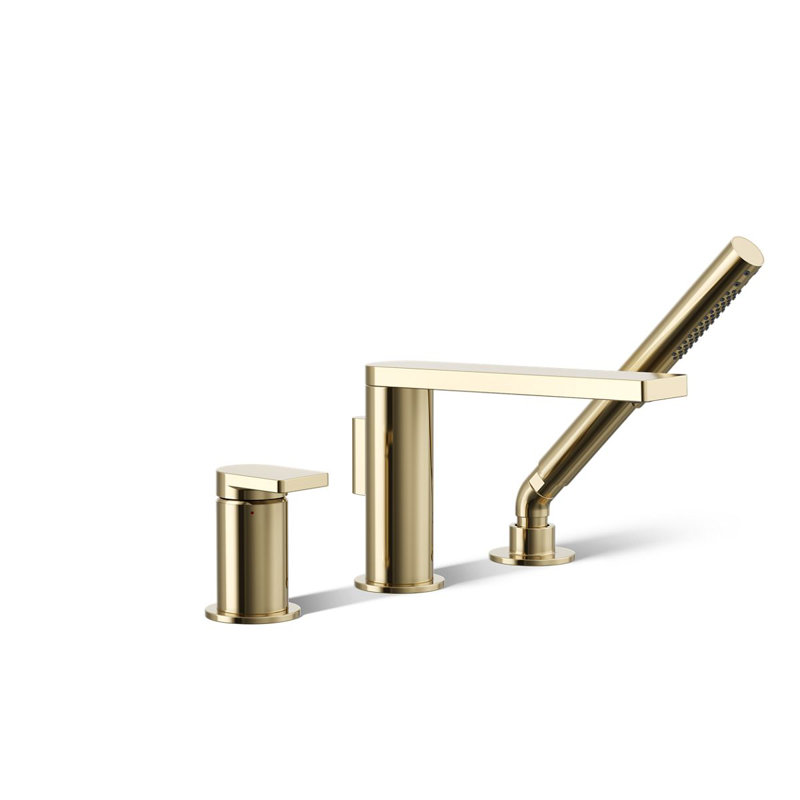 Composed Deck-Mount Bath Faucet With Handshower, Gold
