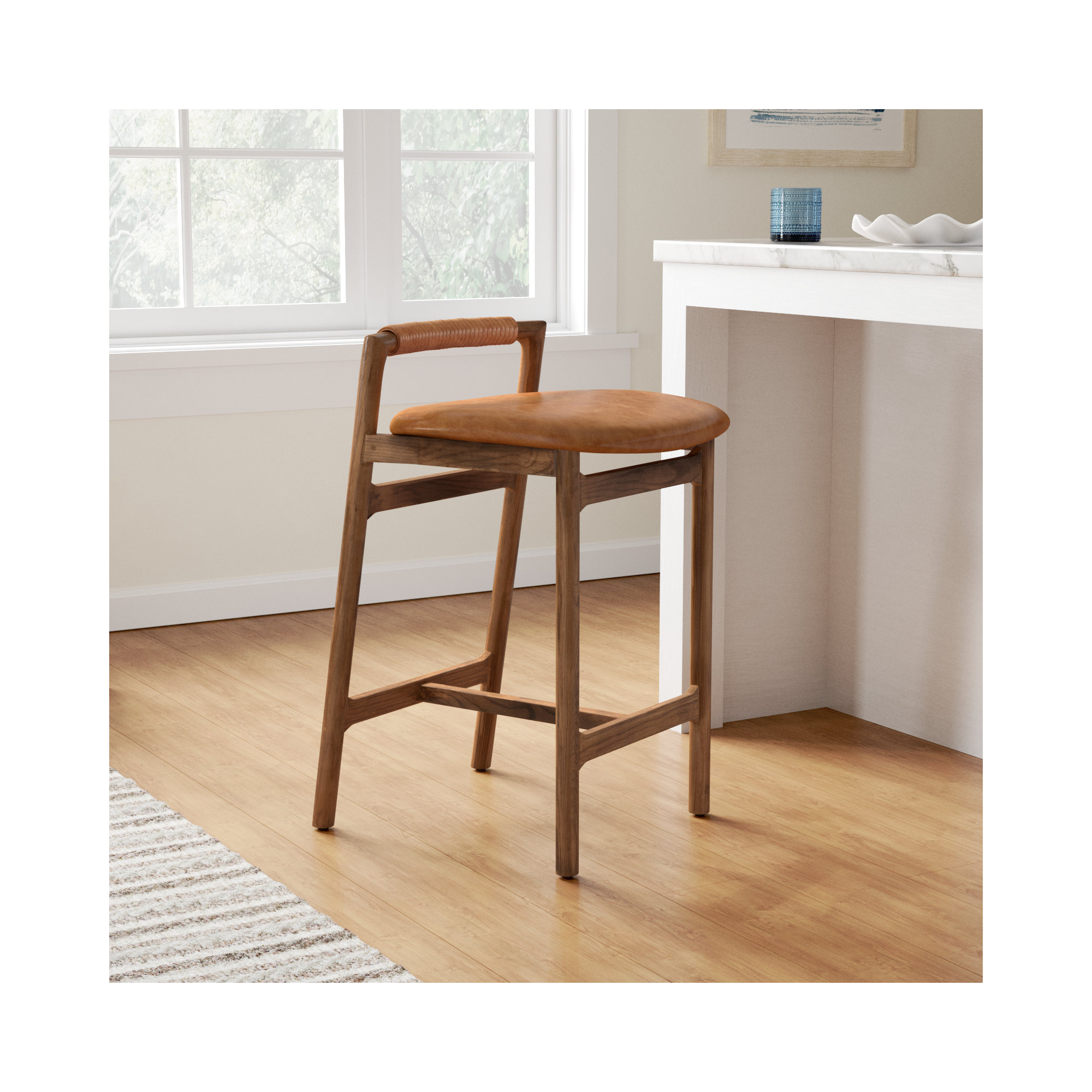 Solene Leather Stool, Haven Tobacco/Genuine Leather, Lamont Nettlewood, Counter Stool (26" Seat Height)