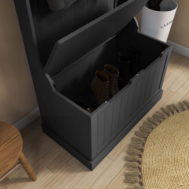 Hall Tree with Storage Bench, Coat Rack with 4 Hooks and Shoe Storage