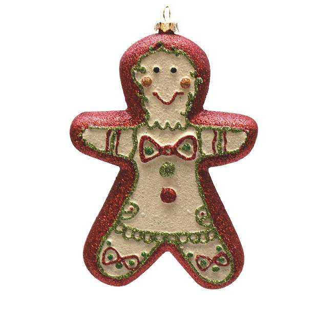 Ornement de Noël en forme de pain d'épice incassable rouge et blanc 6 po