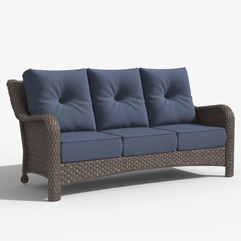 184.9cm Wide Patio Sofa with Cushions, Brown, Navy