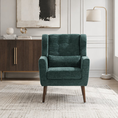 Chaise d'appoint moderne en chenille avec coussin lombaire et pieds en bois