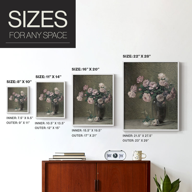 Reproduction florale vintage encadrée Lxxxii - bois massif, H 21 po x l 17 po, Blanc