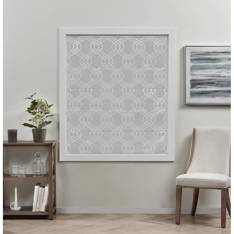 Exclusive Home Prague Trellis 100% Blackout Roman Shade, 31" W, Silver