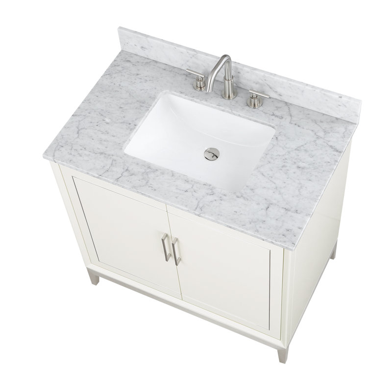 Gracie 36'' W Single Vanity, Brushed Nickel, Satin White (Cream White), Carrara Marble