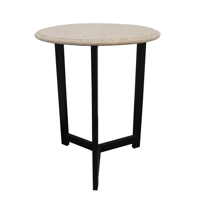 Round Onyx Marble Side Table – 20” Diameter, 24” Height – Fossil Onyx Marble Top with Black Metal Base – Modern Accent End Table for Living Room & Bedroom