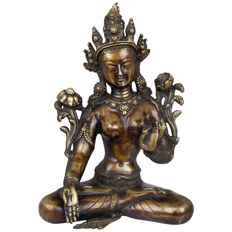Figurine bouddhiste tibétaine Tara, ses mains dans Varada Mudra, Brun