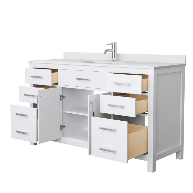 Beckett 60" Single Bathroom Vanity Set, White, White Cultured Marble, Brushed Nickel