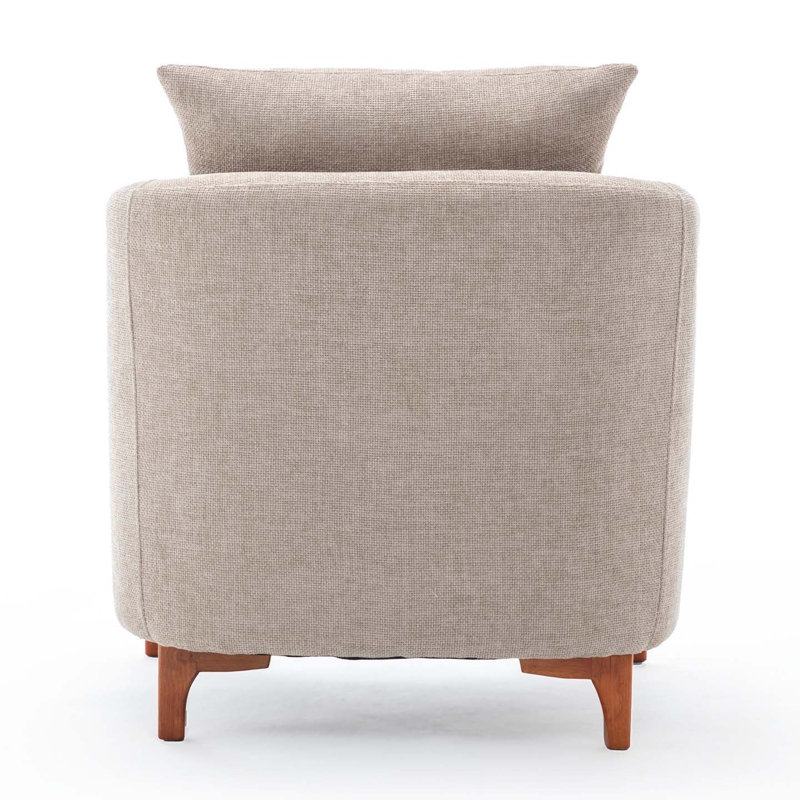 Upholstered Barrel Chair With Footstool, Beige Chenille