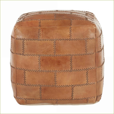 Ottoman Pouf, Industrial Multi-Purpose with Patchwork Stitching | Walnut Brown Leather by LumiSource