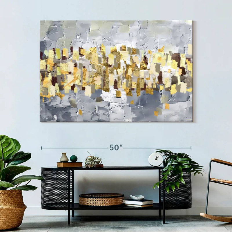 Gold And Silver Abstract On Canvas Print, 34" H x 51" W x 1.25" D