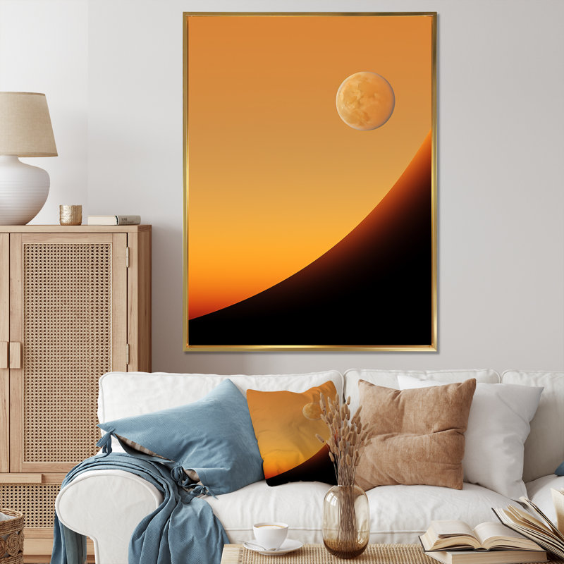 Lune jaune topaze crépuscule, Cadre flottant doré, H 40 po x l 30 po x P 1,5 po