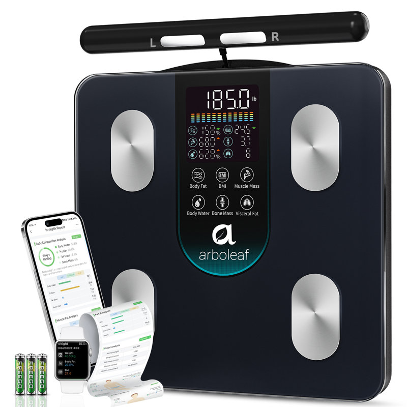 Smart Bathroom Scale with Sensory Handle - 8-Electrode High Precision Body Composition Monitor - 26 Metrics, LED Display, BMI, Muscle & Fat Measurement - Compatible with Apple Health & Android Health - Ideal for Gym and Home Use 