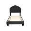Lit plateforme simple de style contemporain avec tête de lit tapissier en laine gris anthracite et à motif floral, aucun sommier tapissier requis pour la chambre à coucher, tête de lit en tissu