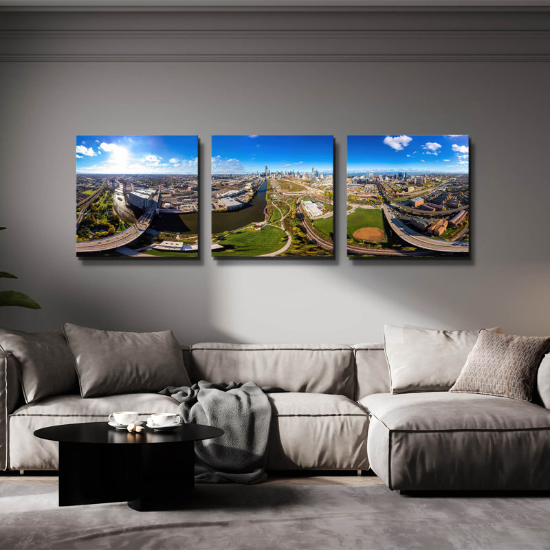 «Chicago Views» par AKG Triptych, art mural, 54 po x 18 po, 78"x26"