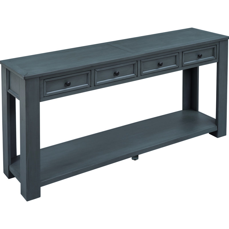 Élégante console en bleu marine: fabrication en bois massif avec rangement bleu marine et tiroirs fonctionnels, Marine