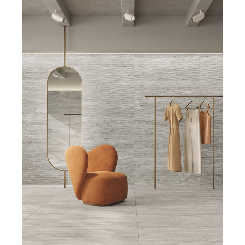 Carrelage en porcelaine Travertino Grisseo Wavy