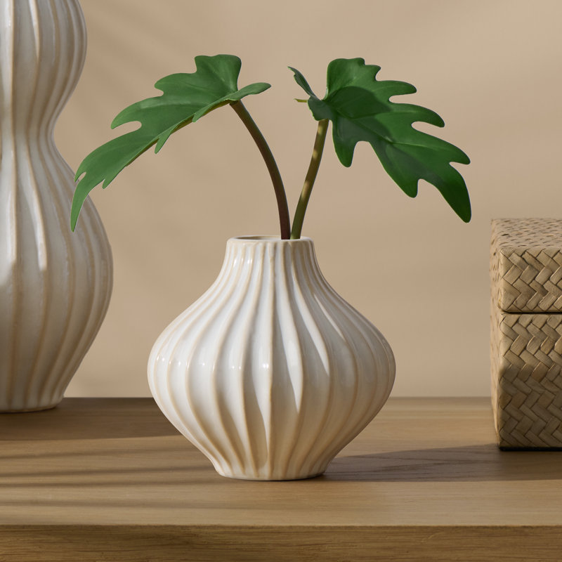 Junaed Ribbed Ceramic Vase, Brown, 10" H x 4.75" W x 4.75" D