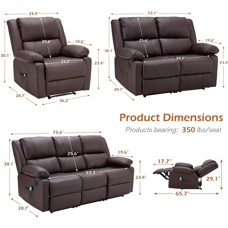 Ensemble de salon inclinable en similicuir Stewumin, Similicuir brun