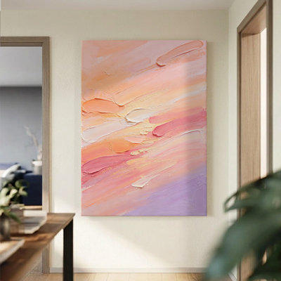 Art texturé abstrait sur toile, empâtement de rose pâle et orange, peinture à l'huile, décor d'art moderne pour le salon, la chambre à coucher