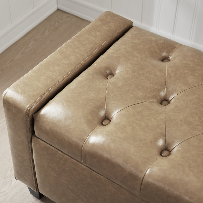 Banc de rangement rembourré en similicuir de 48,8 po, Kaki