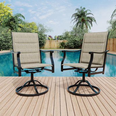 Ensemble de 4 chaises de patio pivotantes en tissu texturé à haut dossier avec chaise berçante pour l'extérieur toutes saisons